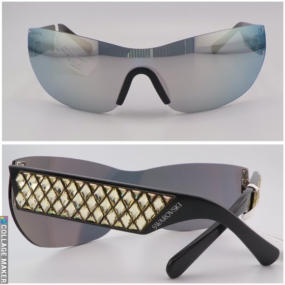 Swarovski Crystal Detail Mirrored Rimless Shield, Lightweight Wraparound SK0364 main image 7